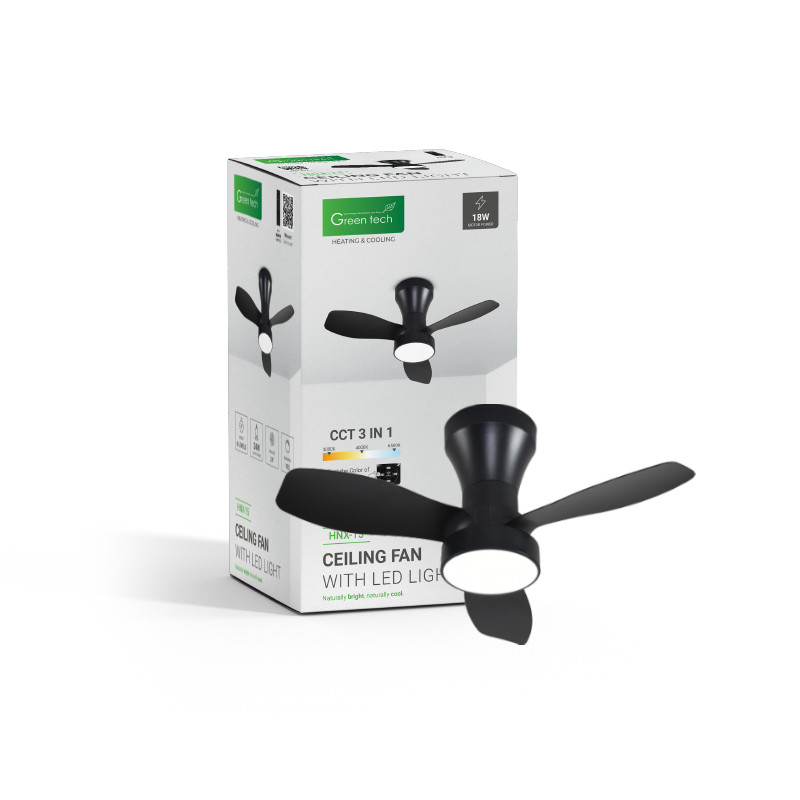 STROPNI VENTILATOR SA SVJETILJKOM GREEN TECH 24", 18W, 3CCT, CRNI