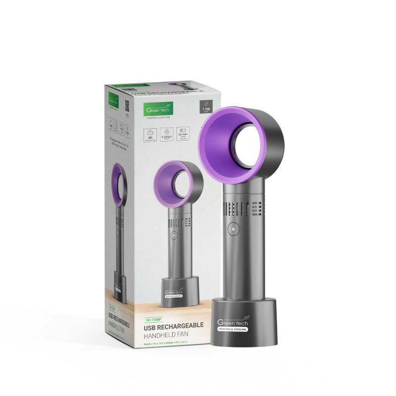 VENTILATOR GREEN TECH ,1.9W, CRNI + LJUBICASTI , SA USB PUNJENJEM
