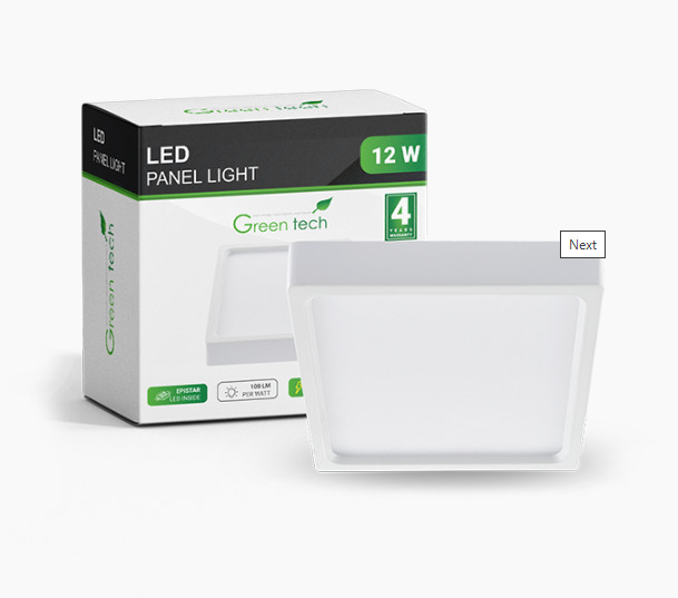 LED panel Green Tech 12W, 6500K, nadgradni, kvadratni