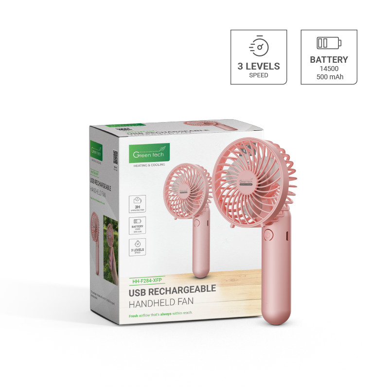 PRIJENOSNI VENTILATOR GREEN TECH, 1.1W, PINK , SA USB PUNJENJEM