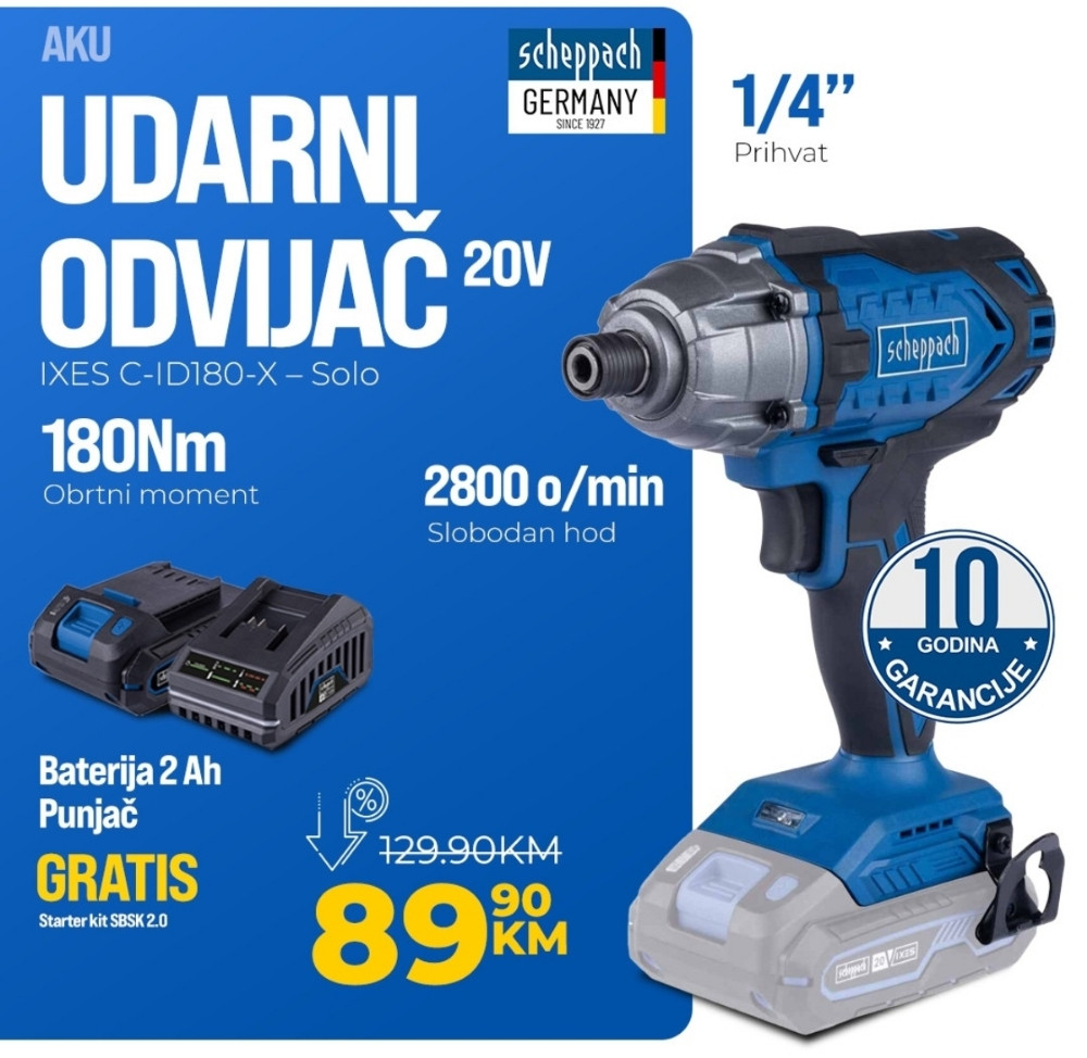SCHEPPACH UDARRNI AKU ODVIJAČ IXESC C-ID180-X GRATIS STARTER KIT