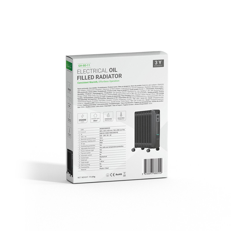 ULJNI RADIJATOR GREEN TECH 2500W , ELEKTRICNI