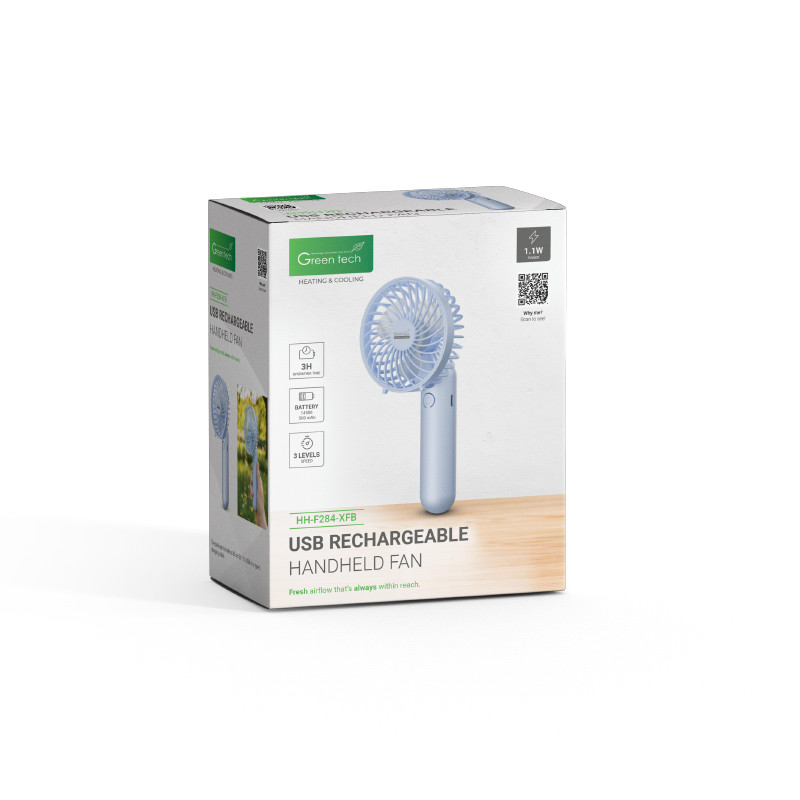 PRIJENOSNI VENTILATOR GREEN TECH, 1.1W, PLAVI , SA USB PUNJENJEM