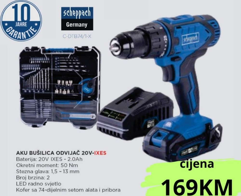 SCHEPPACH AKU BUŠILICA ODVIJAČ 74 KOMADA PRIBORA IXES C-DTB74/1-X