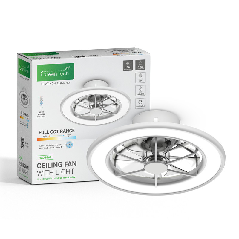 STROPNI VENTILATOR SA SVJETILJKOM GREEN TECH, 18,40W,3CCT, BIJELI