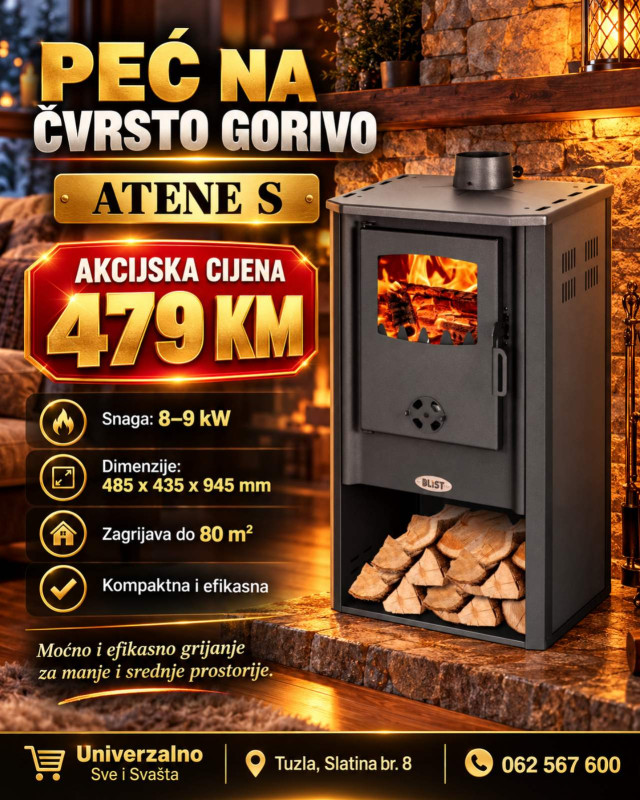 KAMIN NA CVRSTO GORIVO ATENE S BLIST - 8-9kW