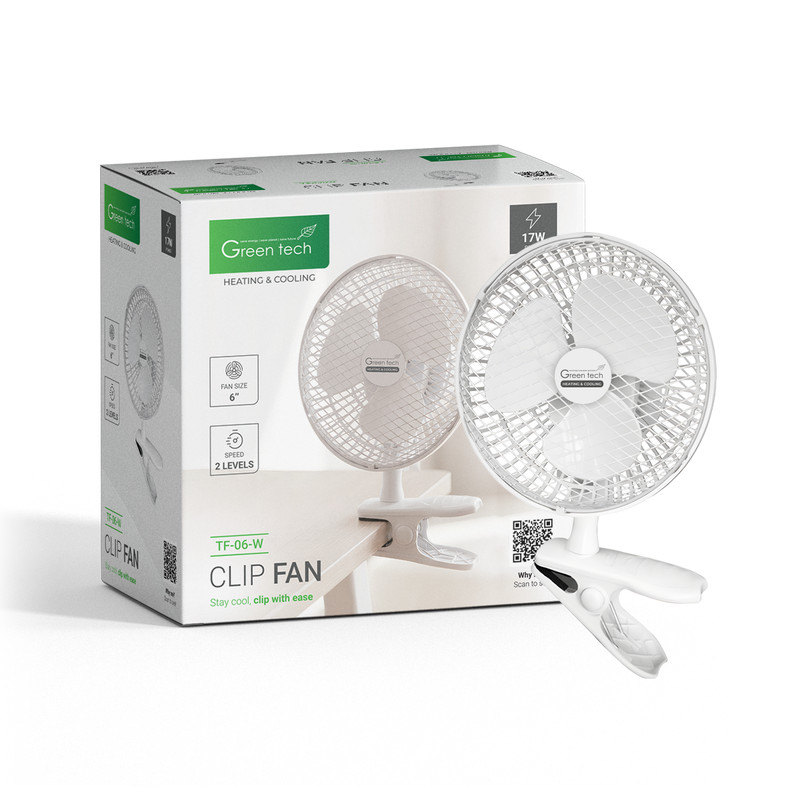 VENTILATOR S KOPCOM GREEN TECH 17W, 6", BIJELA BOJA