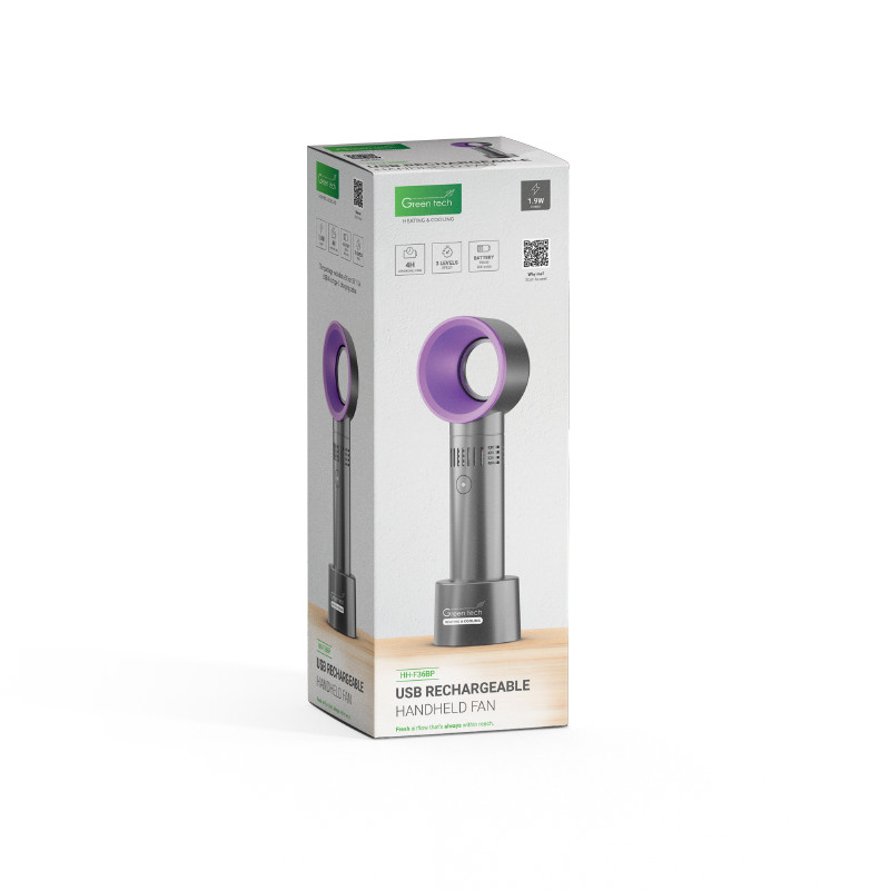 VENTILATOR GREEN TECH ,1.9W, CRNI + LJUBICASTI , SA USB PUNJENJEM