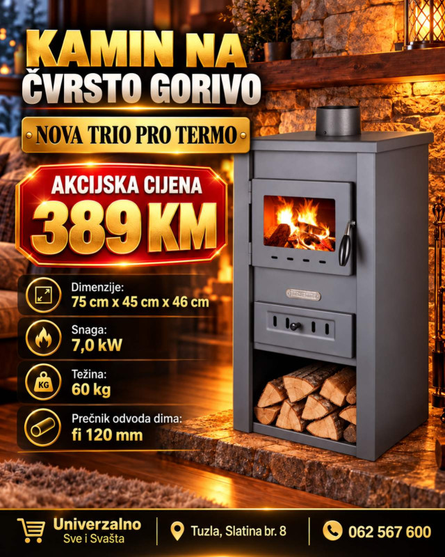 KAMIN NA CVRSTO GORIVO - NOVA TRIO PRO TERMO - 7kW