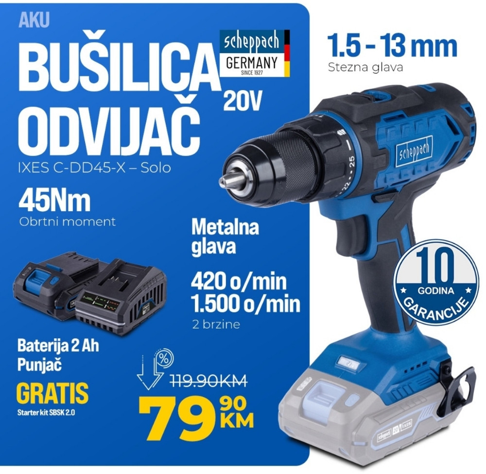 SCHEPPACH AKU ODVIJAČ SCHEPPACH IXES C-DD45-X GRATIS STARTER KIT