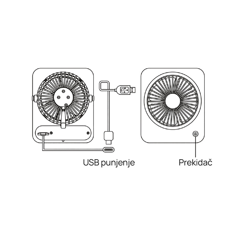 VENTILATOR STOLNI GREEN TECH , 1.5W, BIJELI , SA USB PUNJENJEM