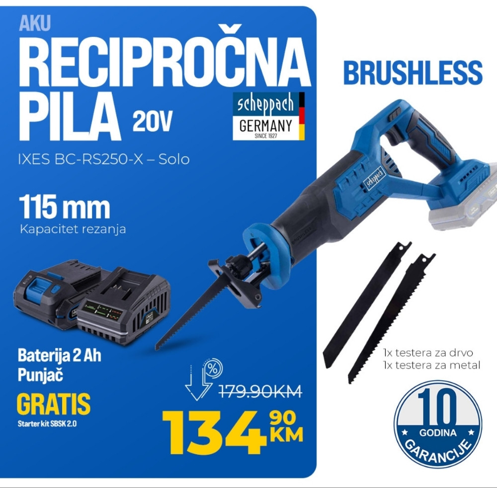 SCHEPPACH AKU RECIPROCNA PILA LISICJI REP BC-RS250 2Ah GRATIS