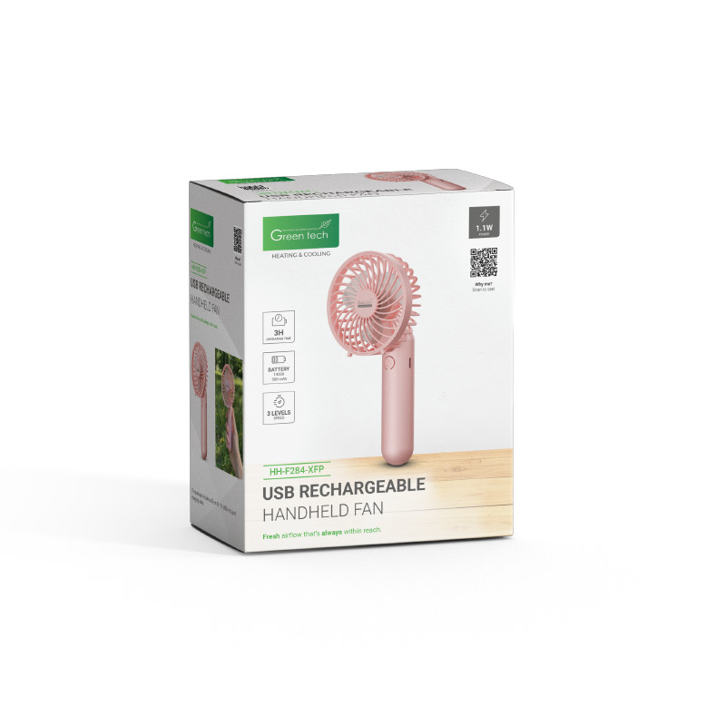 PRIJENOSNI VENTILATOR GREEN TECH, 1.1W, PINK , SA USB PUNJENJEM