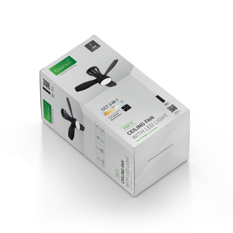 STROPNI VENTILATOR SA SVJETILJKOM GREEN TECH 24", 18W, 3CCT, CRNI