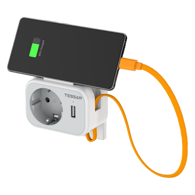Zidna utičnica TS-332, 1x AC, 1x USB-C sa kabelom od 20cm, 15W