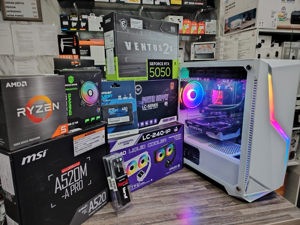 GAMING PC RAČUNAR 5 5500 RX RTX5050 RAM 16GB SSD 500GB +VODENO HL