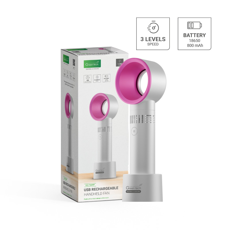 VENTILATOR GREEN TECH , 1.9W, BIJELI + PINK , SA USB PUNJENJEM