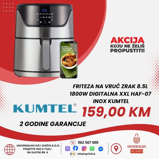 FRITEZA KUMTEL 8,5L 1800W XXL HAF-07 DIGITALNA - BLACK FRIDAY