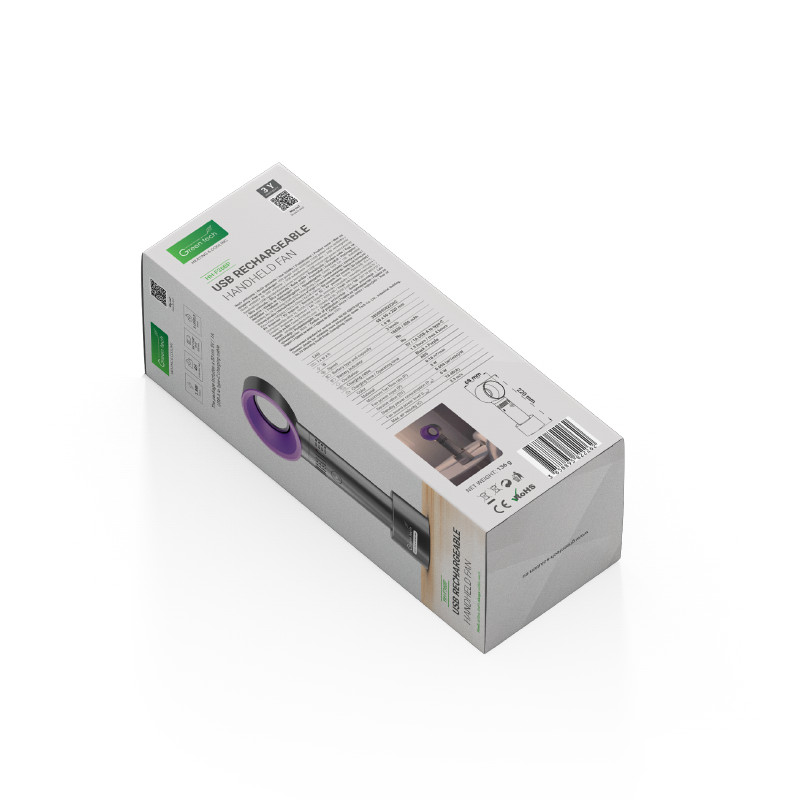 VENTILATOR GREEN TECH ,1.9W, CRNI + LJUBICASTI , SA USB PUNJENJEM