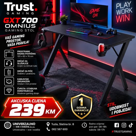 TRUST GXT 700 OMNIUS GAMING STO , DIM.:120x60x76 cm , CRNI