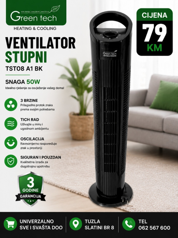 STUPNI VENTILATOR GREEN TECH TST08-A1-BK - 50W