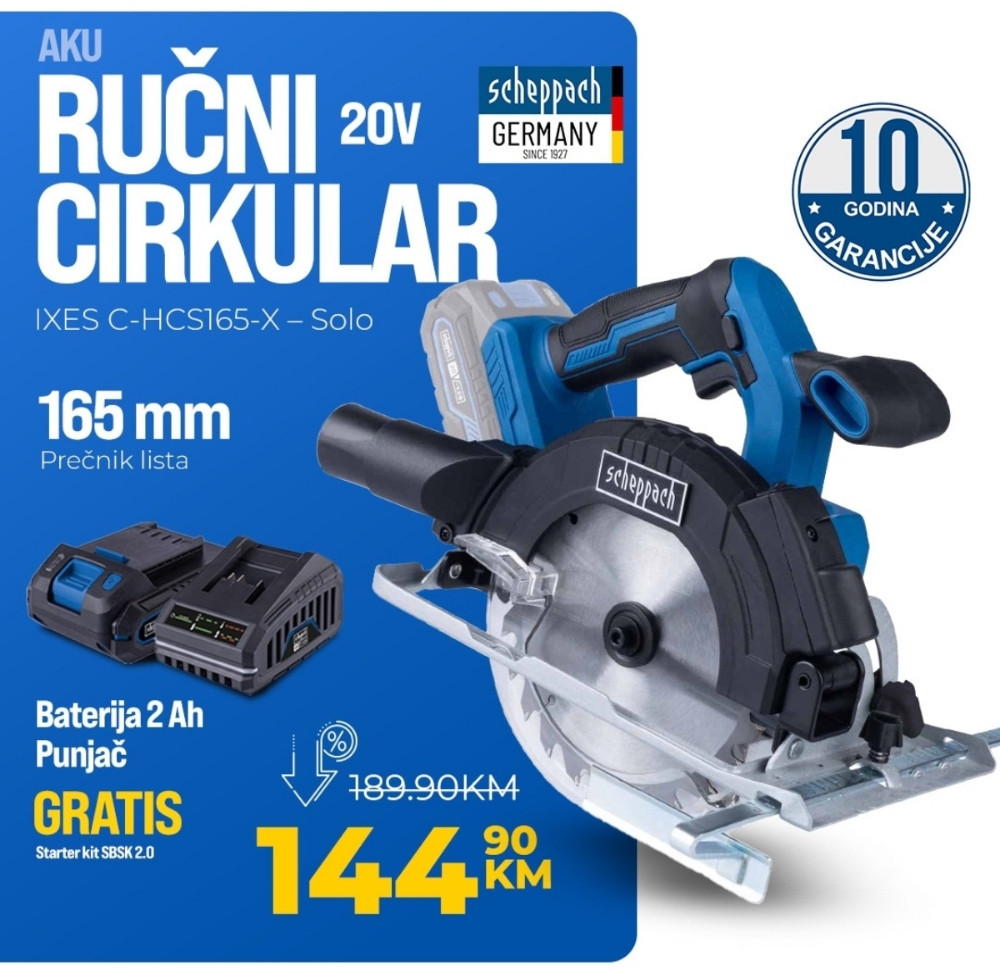 SCHEPPACH AKU RUČNI CIRKULAR KRUŽNA PILA IXES C-HCS165 GRATIS