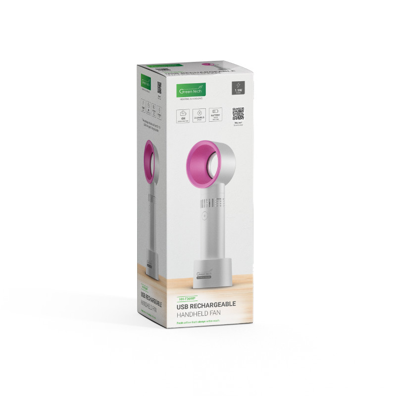 VENTILATOR GREEN TECH , 1.9W, BIJELI + PINK , SA USB PUNJENJEM